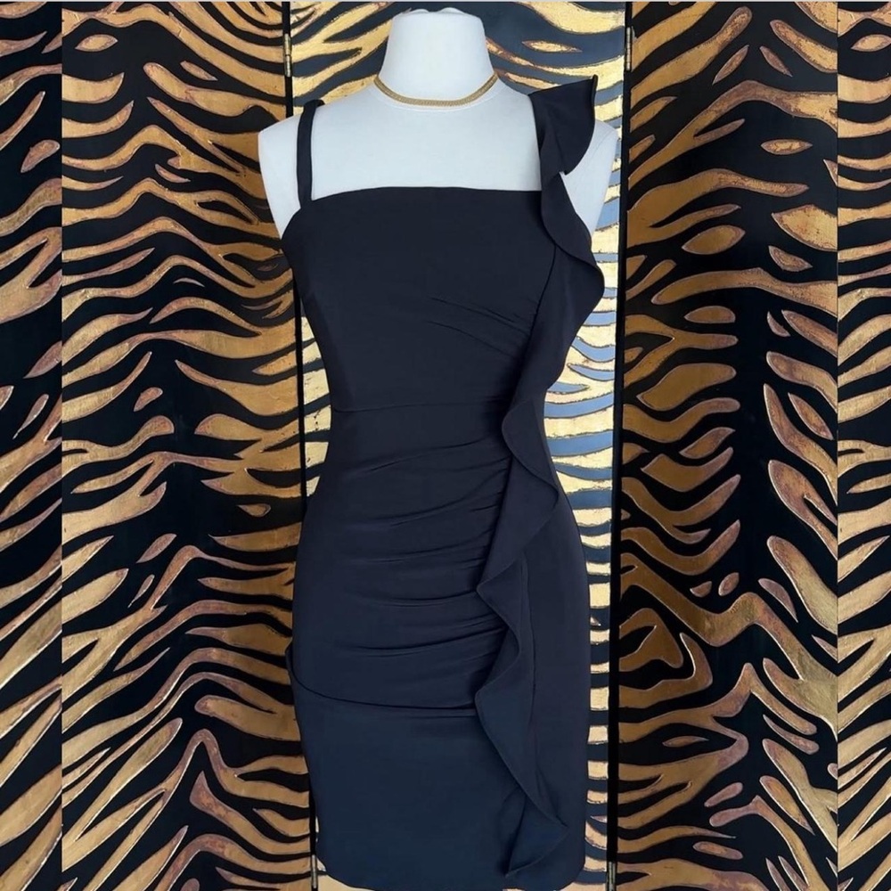 Guess Black One Shoulder Ruffle Dress